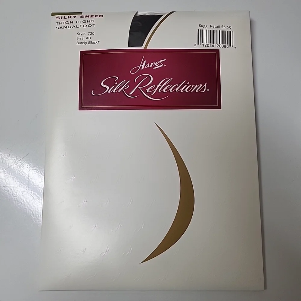 VTG Hanes Silk Reflections Silky Sheer Thigh‎ Highs 720 SZ AB Black Sandalfoot